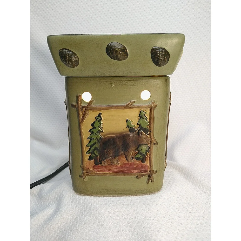 Scentsy Lodge Full Size Wax Warmer Bear Moose Pine Rustic Cabin Green Retired